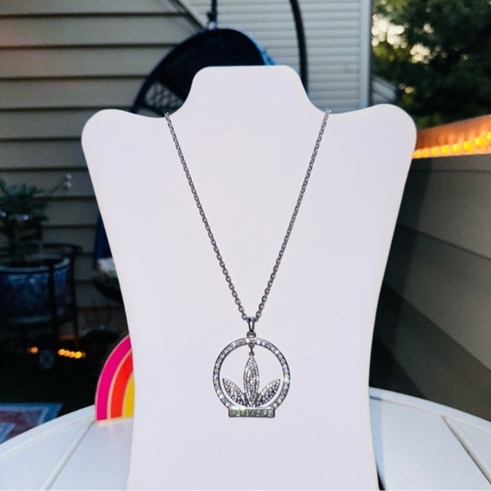 Logo rhinestone long necklace